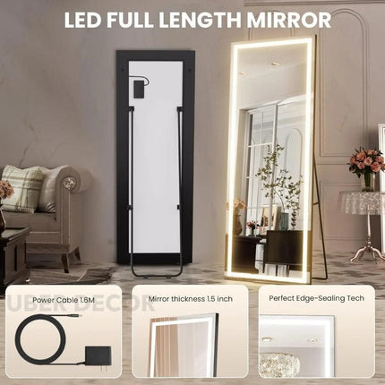 Glowave Full Length LED Mirror with Stand- 3 Colour Touch Sensor Mirror for Bedroom, Bathroom or Living Room