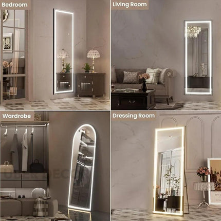 Glowave Full Length LED Mirror with Stand- 3 Colour Touch Sensor Mirror for Bedroom, Bathroom or Living Room