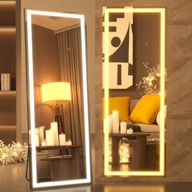 Glowave Full Length LED Mirror with Stand- 3 Colour Touch Sensor Mirror for Bedroom, Bathroom or Living Room