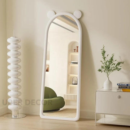 Mickey Ears Upholstered Full-Length Floor Mirror- Cute Bunny Ears Mirror for Kids or Girls Bedroom