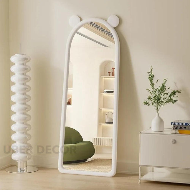 Mickey Ears Upholstered Full-Length Floor Mirror- Cute Bunny Ears Mirror for Kids or Girls Bedroom