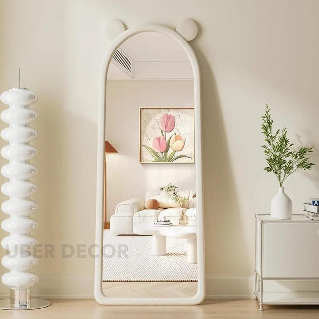 Mickey Ears Upholstered Full-Length Floor Mirror- Cute Bunny Ears Mirror for Kids or Girls Bedroom