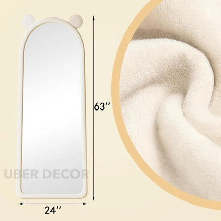 Mickey Ears Upholstered Full-Length Floor Mirror- Cute Bunny Ears Mirror for Kids or Girls Bedroom