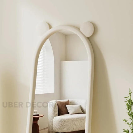 Mickey Ears Upholstered Full-Length Floor Mirror- Cute Bunny Ears Mirror for Kids or Girls Bedroom