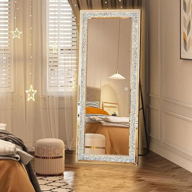 CrystalGlow Radiance Full-Length LED Mirror with Crystals- 3 Colour Touch Sensor Mirror for Bedroom, Bathroom or Living Room