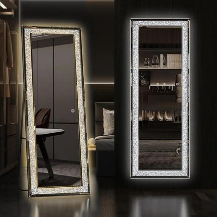 CrystalGlow Radiance Full-Length LED Mirror with Crystals- 3 Colour Touch Sensor Mirror for Bedroom, Bathroom or Living Room
