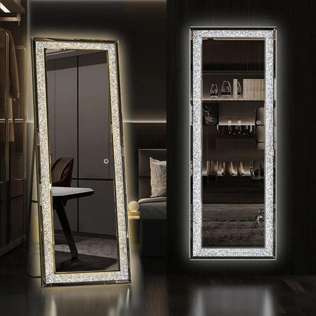 CrystalGlow Radiance Full-Length LED Mirror with Crystals- 3 Colour Touch Sensor Mirror for Bedroom, Bathroom or Living Room