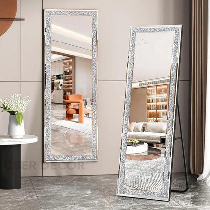 CrystalGlow Radiance Full-Length LED Mirror with Crystals- 3 Colour Touch Sensor Mirror for Bedroom, Bathroom or Living Room
