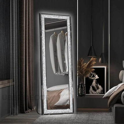 CrystalGlow Radiance Full-Length LED Mirror with Crystals- 3 Colour Touch Sensor Mirror for Bedroom, Bathroom or Living Room