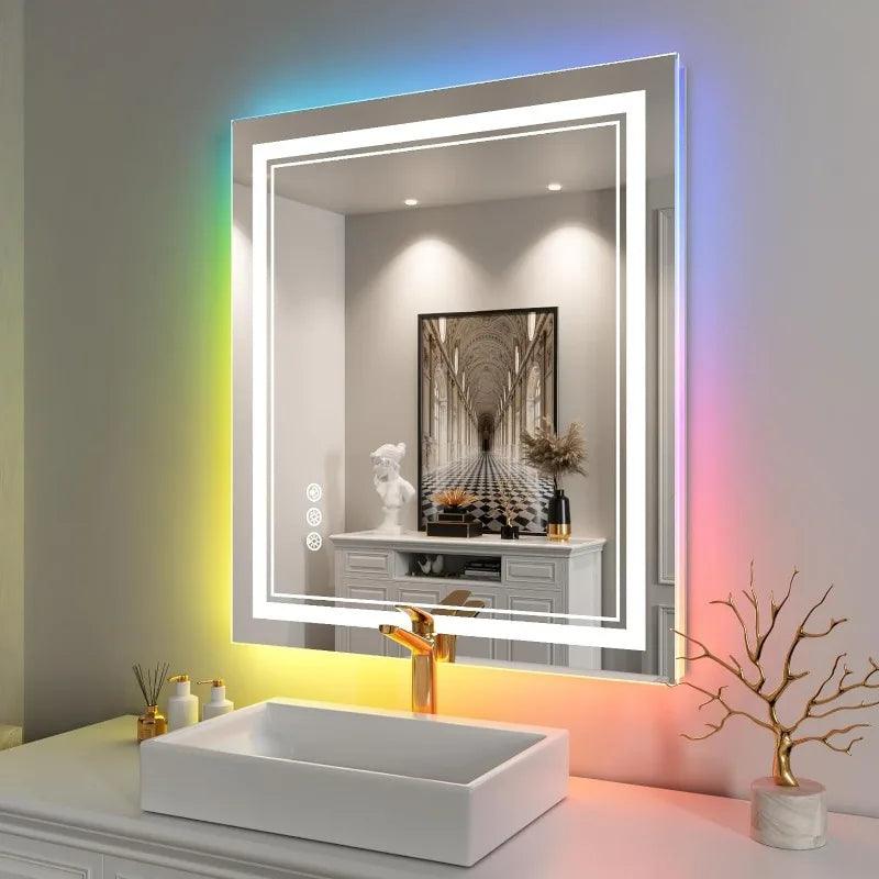 Spectruma LED Mirror- Square Shape Aluminium Framed LED Mirror with Touch Button & Multicolour RGB Backlight