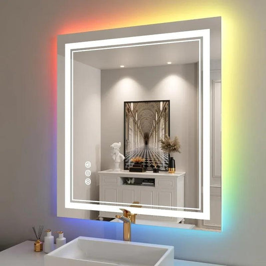 Spectruma LED Mirror- Square Shape Aluminium Framed LED Mirror with Touch Button & Multicolour RGB Backlight