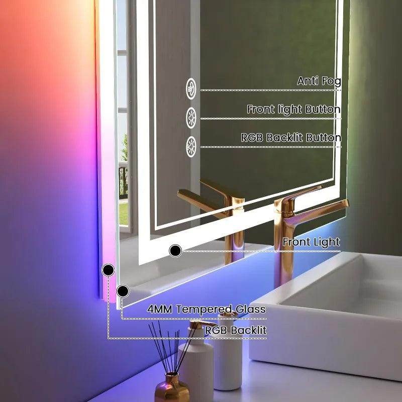 Spectruma LED Mirror- Square Shape Aluminium Framed LED Mirror with Touch Button & Multicolour RGB Backlight