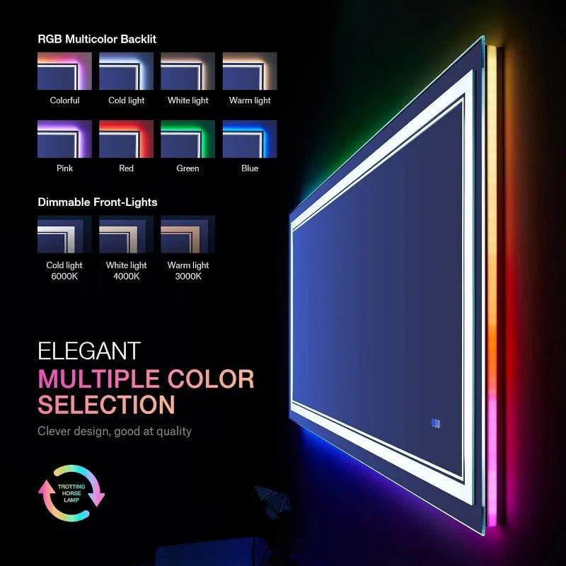 LumiFlex LED Mirror- Rectangle Shape Aluminium Framed LED Mirror with Touch Button & Multicolour RGB Backlight