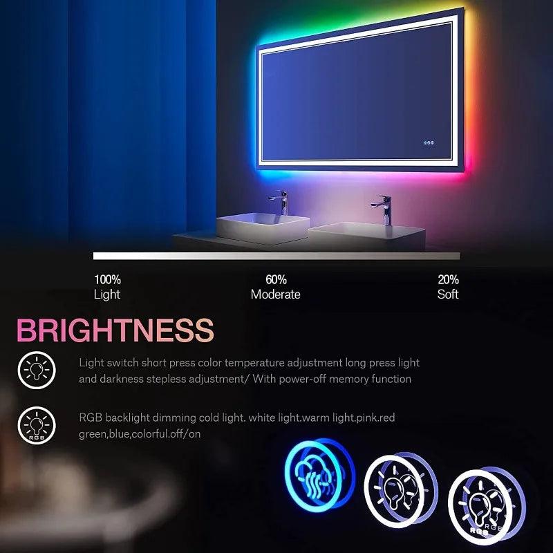 LumiFlex LED Mirror- Rectangle Shape Aluminium Framed LED Mirror with Touch Button & Multicolour RGB Backlight