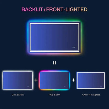 LumiFlex LED Mirror- Rectangle Shape Aluminium Framed LED Mirror with Touch Button & Multicolour RGB Backlight