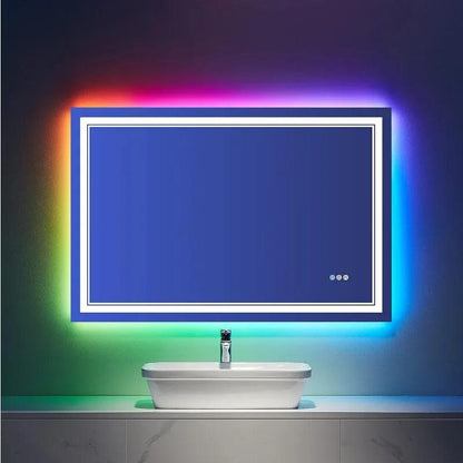 LumiFlex LED Mirror- Rectangle Shape Aluminium Framed LED Mirror with Touch Button & Multicolour RGB Backlight