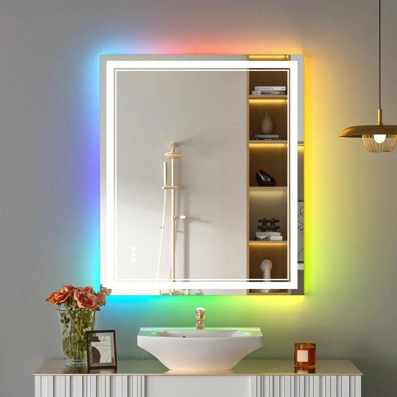 Spectruma LED Mirror- Square Shape Aluminium Framed LED Mirror with Touch Button & Multicolour RGB Backlight