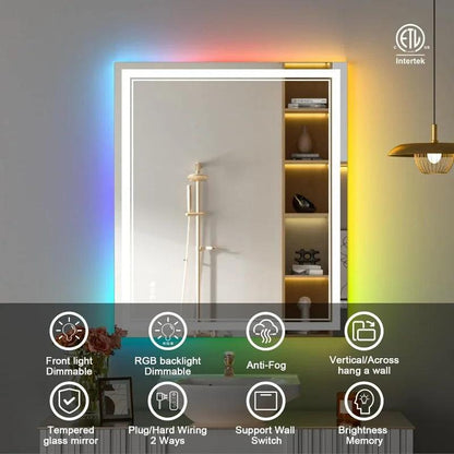 Spectruma LED Mirror- Square Shape Aluminium Framed LED Mirror with Touch Button & Multicolour RGB Backlight