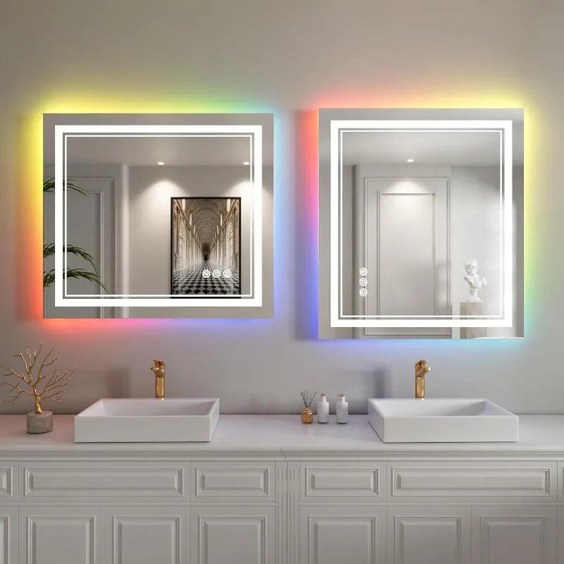 Spectruma LED Mirror- Square Shape Aluminium Framed LED Mirror with Touch Button & Multicolour RGB Backlight