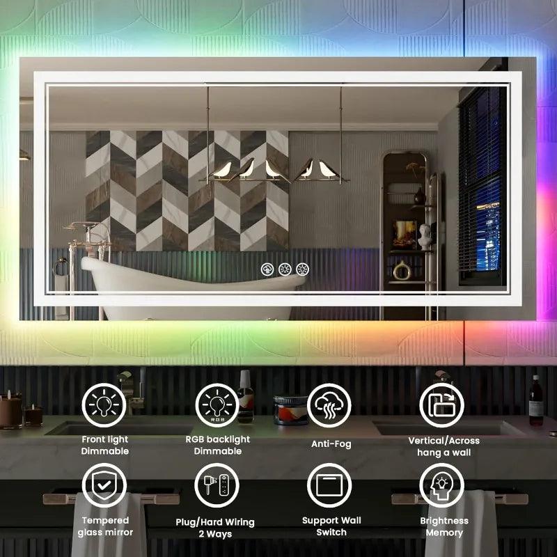 Coloris LED Mirror- Rectangle Shape Aluminium Framed LED Mirror with Touch Button & Multicolour RGB Backlight