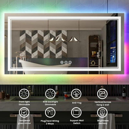 Coloris LED Mirror- Rectangle Shape Aluminium Framed LED Mirror with Touch Button & Multicolour RGB Backlight