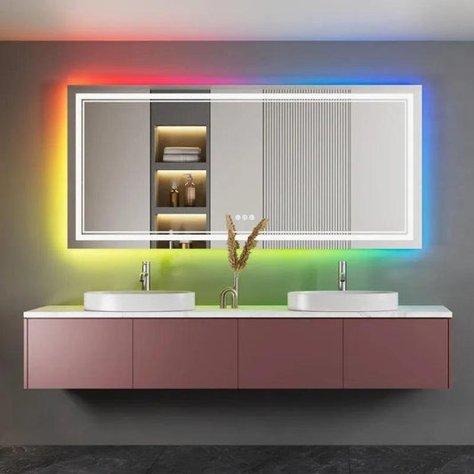 Coloris LED Mirror- Rectangle Shape Aluminium Framed LED Mirror with Touch Button & Multicolour RGB Backlight