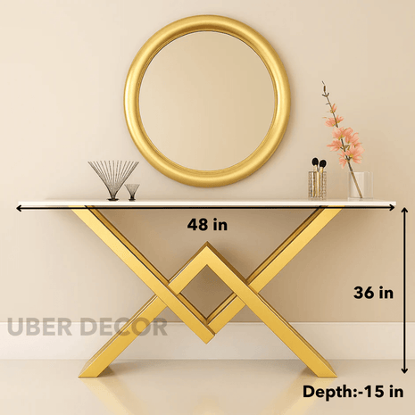 Vervara Mid-Century Modern Console Table – Customizable Marble or Glass Top with Sculptural Gold Base for Hallway or Living Room - Uber Decor