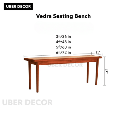 Vedra CaneCraft – Mid-Century Indian Inspired Bench with Rattan Top | Entryway Seating Furniture for Hallway, Lounge, or Restaurant Use