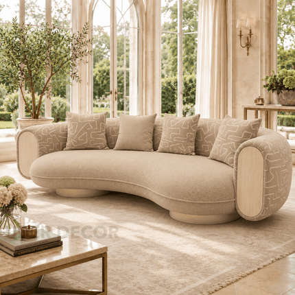 Verde Halo Beige Boucle Sofa Organic Curved Designer Couch Ready to Ship - product image 1