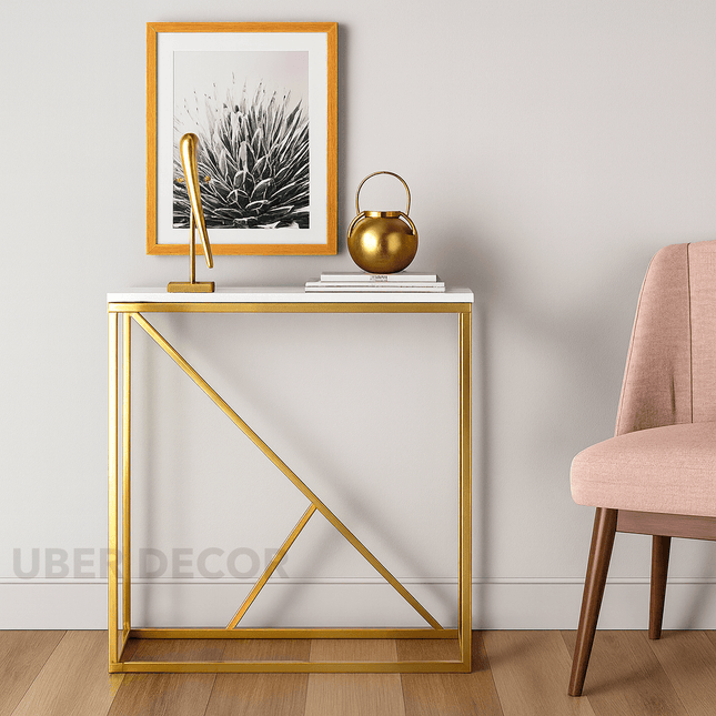 Geometric Harmony Mid-Century Modern Display Table – Customizable Marble Top for Entryway or Living Room