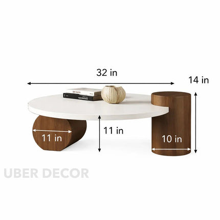 Chenab River Mid Century Modern Minimalist Wooden Round Center Table for Living Room