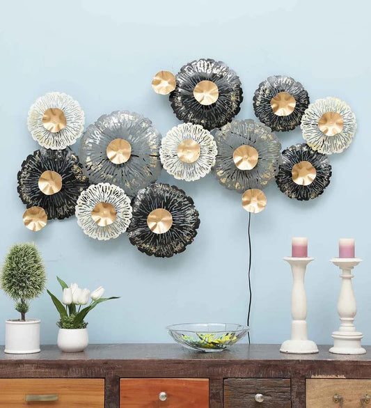 Black & Grey Contemporary Metal Floral Circles Wall Decor Metal Wall Art