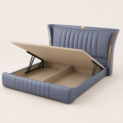 Nocturne Crest Wingback Bed – Gold Accent Luxury Master Bed