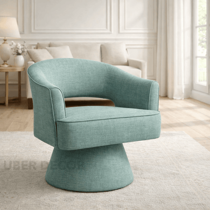 Ravelle- Modern U-Back Accent Chair with Upholstered Round 360 Revolving Swivel Barrel Armchair for Living Room