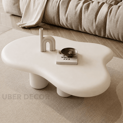 Ebro Drift Organic Mid Century Modern Japandi Coffee Table Solid Wood Top Cylinder Legs Custom Finish Center Table for Living Room