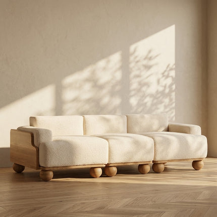 Medford 3-Seater Sculptural Sofa Modern Wooden Base Couch with Oversized Sphere Legs