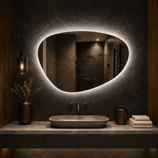 Noma Organic LED Mirror – Frameless Wall Hanging Mirror with Front or Back Lit for Vanity & Bathroom