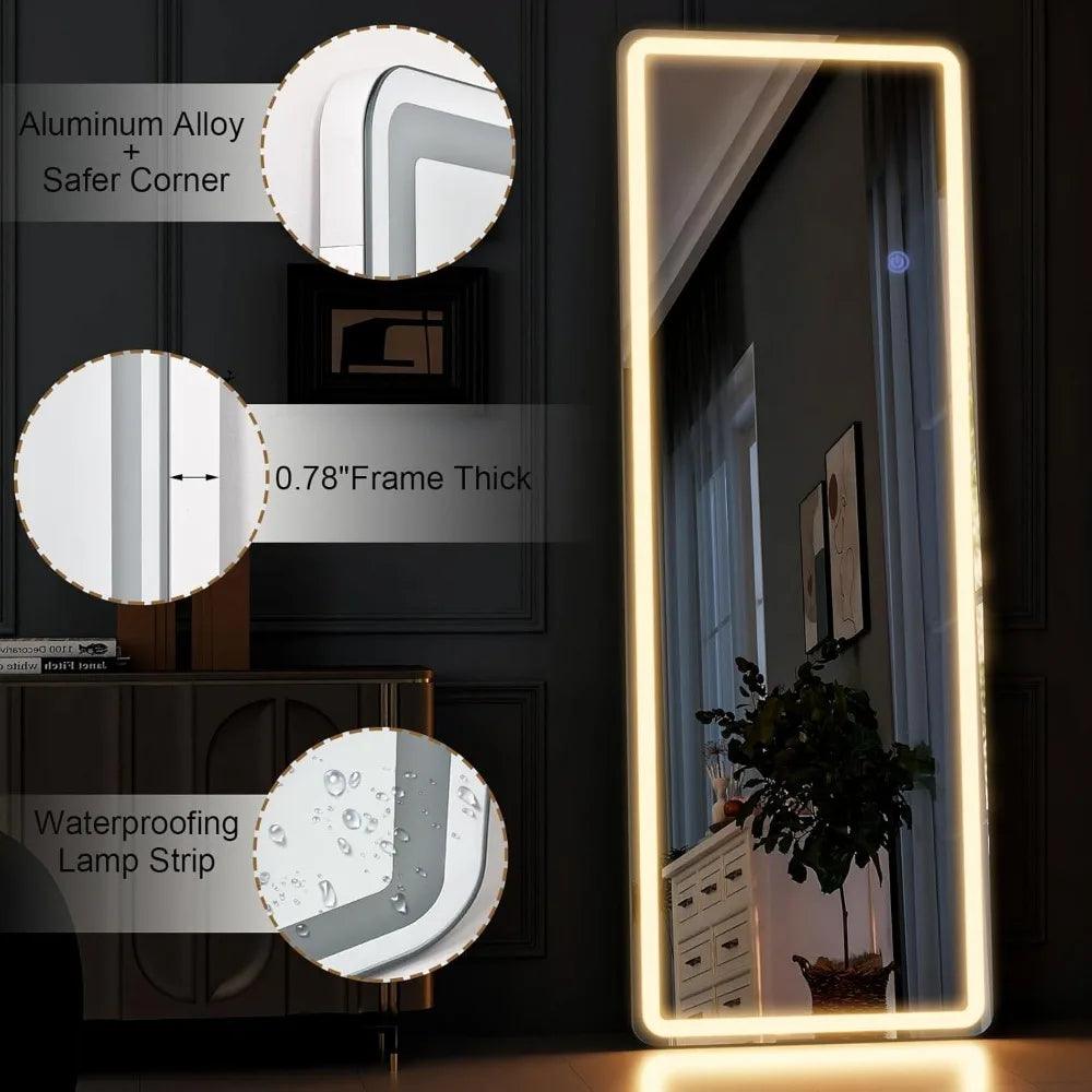 Radiance Led Mirror- Rectangle Shape LED Full Length Mirror with Touch Button, 3 Colour Changing Mode