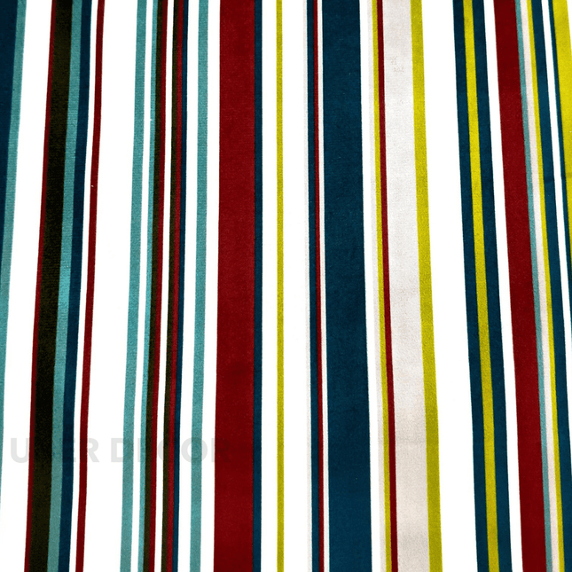 Istanbel Martar - Retro Bold Stripes Printed Suede Upholstery Fabric- Vibrant Multi Stripe
