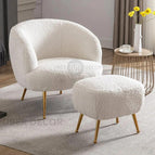 Chair + Ottoman / Off-White Textured Boucle