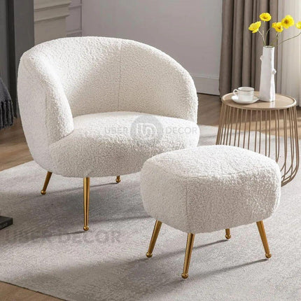 Aurora Upholstered Boucle Chair with Ottoman - Modern Furniture for Living Room, Bedroom and Foyer