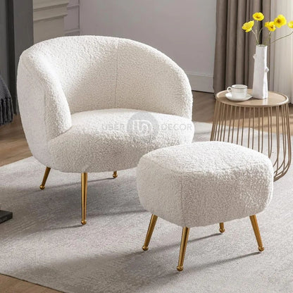 Aurora Upholstered Boucle Chair with Ottoman - Modern Furniture for Living Room, Bedroom and Foyer