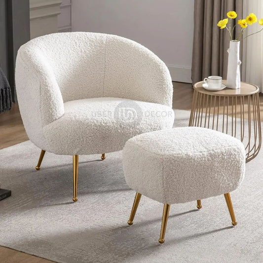 Aurora Upholstered Boucle Chair with Ottoman - Modern Furniture for Living Room, Bedroom and Foyer