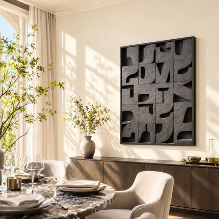 Shadow Grid Rhythm Japandi Wall Art – Textured Geometric Sculpture for Modern Living Rooms & Entryways