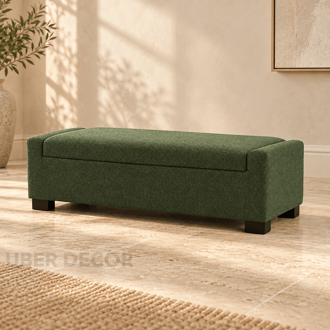 Marlow Rectangular Storage Bench with Hinged Lid for Modern Living Room & Bedroom Organizer for Seating, Footrest & Hidden Storage