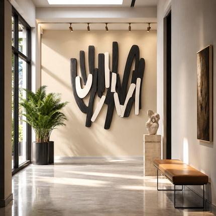 Linear Drift Japandi Wooden Wall Art – Flowing Relief for Living Room