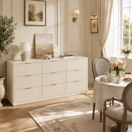 Arden Fluted 9-Drawer Modern Japandi Solid Wood Cabinet with Custom Finish for Bedroom, Living Room & Entryway