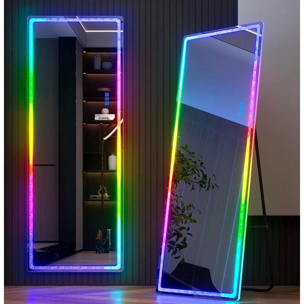 Prisma LED Mirror- Rectangle Shape Full Length Aluminium Framed LED Mirror with Touch Button & Multicolour RGB Backlight & Stand