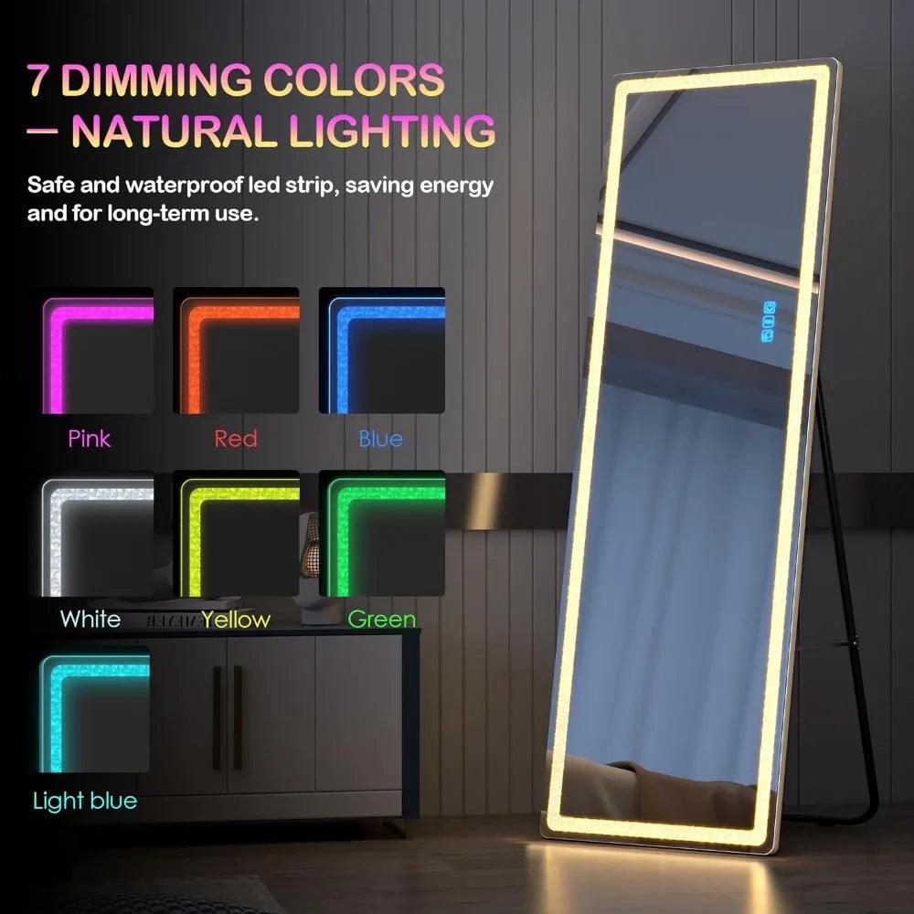 Prisma LED Mirror- Rectangle Shape Full Length Aluminium Framed LED Mirror with Touch Button & Multicolour RGB Backlight & Stand