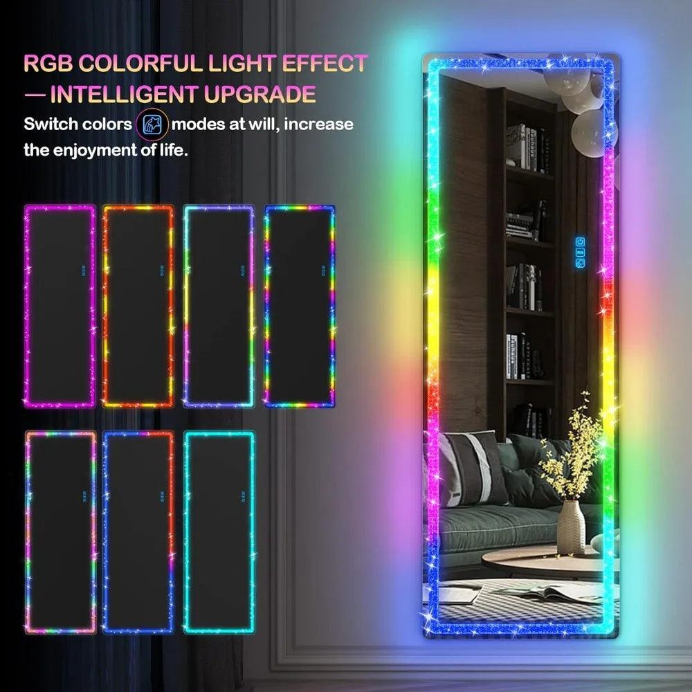 Prisma LED Mirror- Rectangle Shape Full Length Aluminium Framed LED Mirror with Touch Button & Multicolour RGB Backlight & Stand